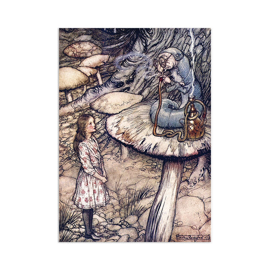 Alice In Wonderland Vintage Art Print Poster Wall Antique Book Illustration Caterpillar Mushroom Rackham Victorian Edwardian Beautiful A3