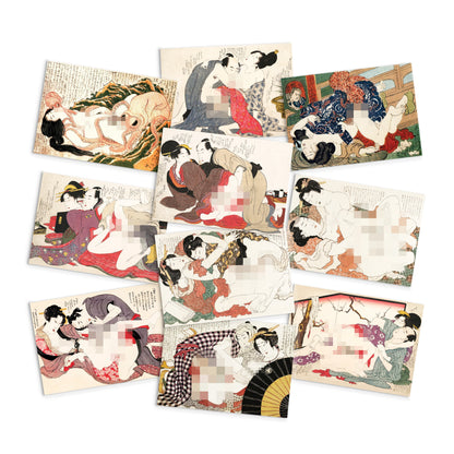 Shunga Erotic Japanese Ukiyo-e Art Postcards Set of 10 - Postcard Prints Pack Woodblock Art Print Hokusai Kitagawa Octopus Geisha Cards Gift