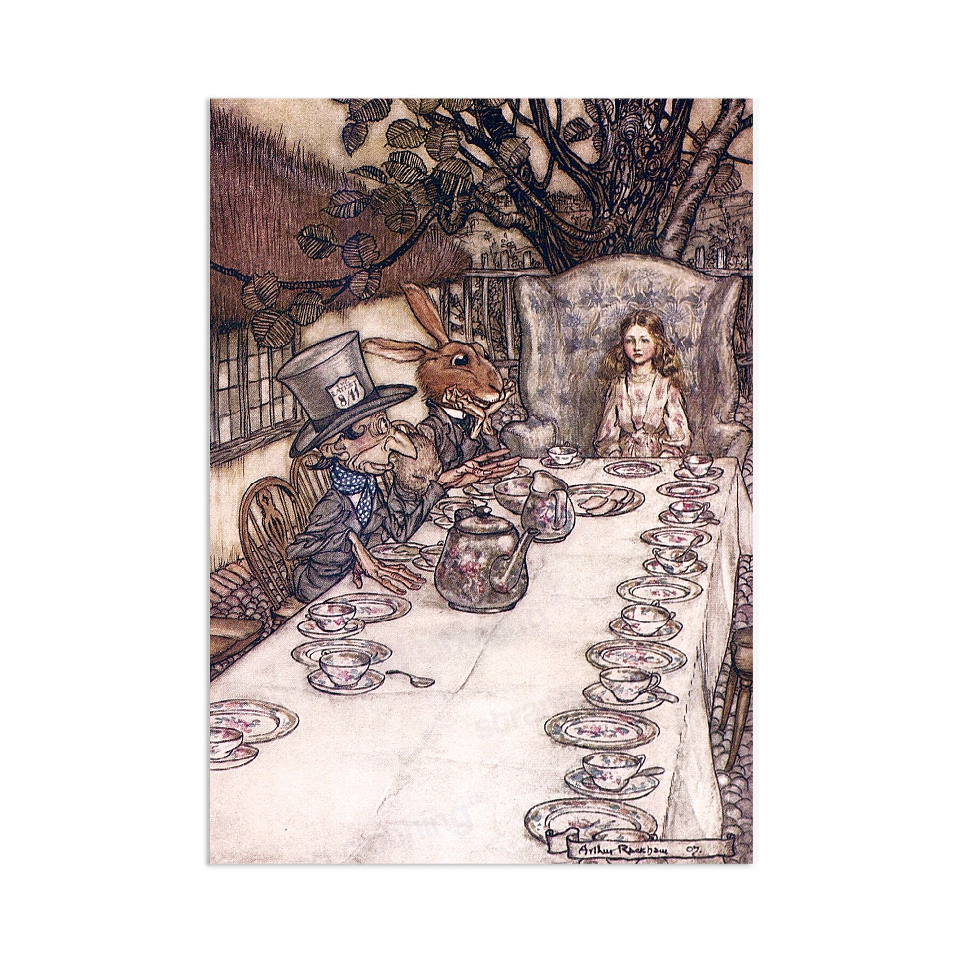 Alice In Wonderland Vintage Art Print Poster Wall Antique Book Illustration Mad Hatter Tea Party Rackham Victorian Edwardian Beautiful A3