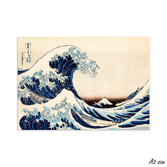 Japanese Ukiyo-e Art Print Poster Woodblock Wall Art Hokusai Kanagawa Wave Mount Fuji San Beautiful Tattoo Japan Calligraphy Aesthetic A3