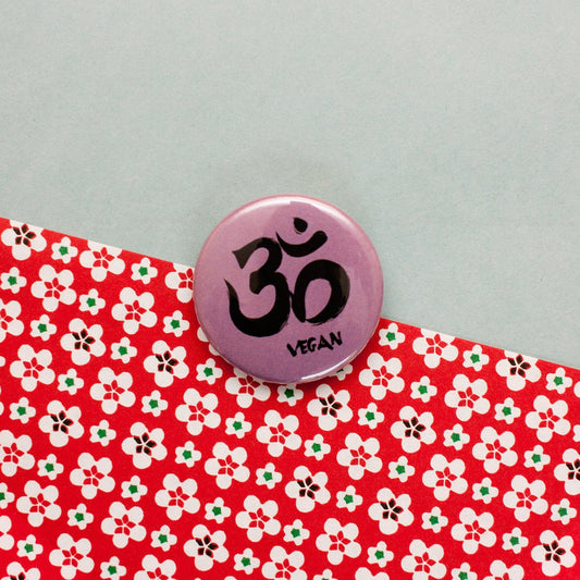 Om Vegan Badge Animal Liberation Rights Veggie Herbivore Sanskrit 38mm Pin Button Badge Gift Gifts Anti Meat Dairy Hunt Sabs Saboteurs