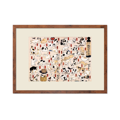 Japanese Art Cats Print Poster Woodblock Ukiyo-e Framed Mounted Wall Utagawa Kuniyoshi Tokaido Tattoo Cute Kawaii Funny Calligraphy A2 A3