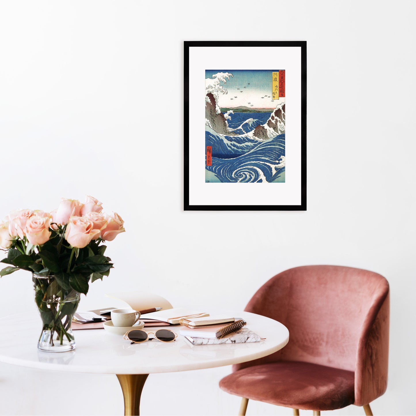 Japanese Art Print Poster Woodblock Ukiyo-e Framed Mounted Wall Whirlpools Hiroshige Utagawa Landscape Beautiful Pretty Calligraphy A2 A3