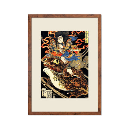 Japanese Samurai Art Print Poster Woodblock Ukiyo-e Style Framed Mounted Wall Utagawa Kuniyoshi Samurai Toad Horror Monster Frog Japan A3 A2