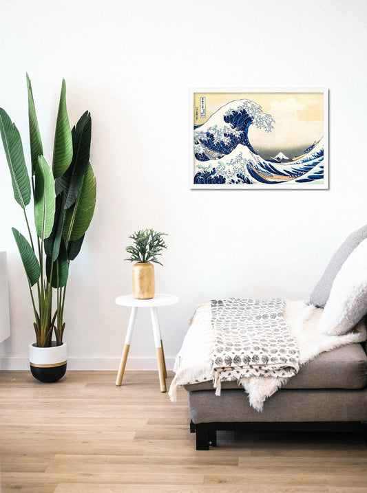 Japanese Art Hokusai Kanagawa Wave Print Poster Woodblock Ukiyo-e Framed Mounted Wall Mount Fuji Beautiful Tattoo Japan Calligraphy A2 Large