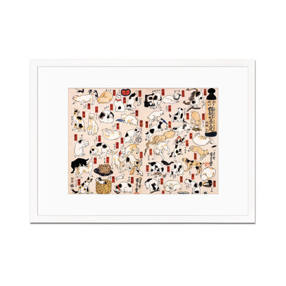 Japanese Art Cats Print Poster Woodblock Ukiyo-e Framed Mounted Wall Utagawa Kuniyoshi Tokaido Tattoo Cute Kawaii Funny Calligraphy A2 A3