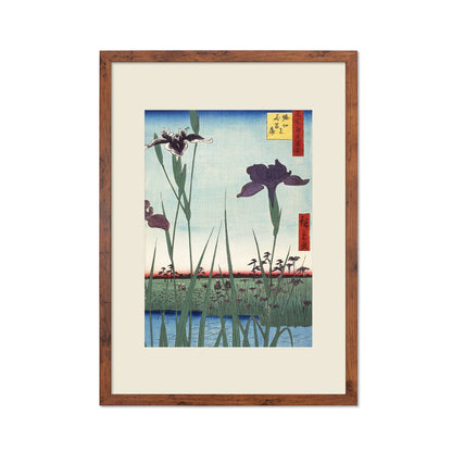 Japanese Art Print Poster Woodblock Ukiyo-e Framed Mounted Wall Hiroshige Iris Irises Flower Floral Geisha Bijin Beautiful Calligraphy A2 A3