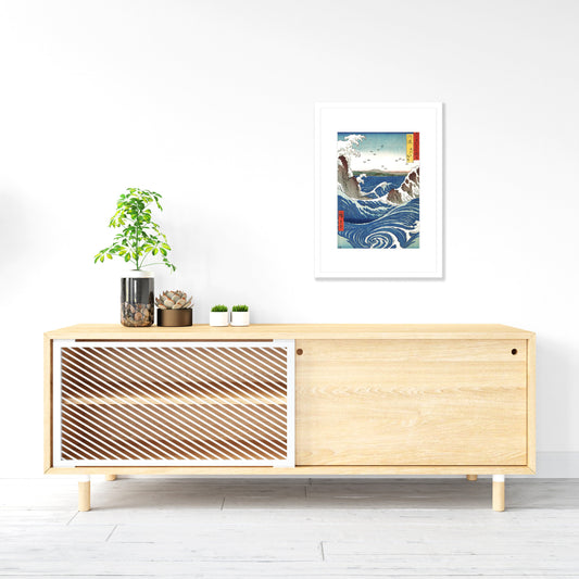 Japanese Art Print Poster Woodblock Ukiyo-e Framed Mounted Wall Whirlpools Hiroshige Utagawa Landscape Beautiful Pretty Calligraphy A2 A3