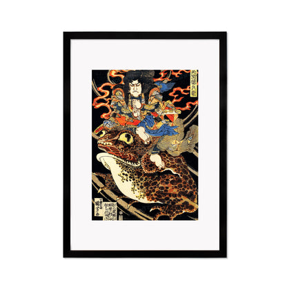 Japanese Samurai Art Print Poster Woodblock Ukiyo-e Style Framed Mounted Wall Utagawa Kuniyoshi Samurai Toad Horror Monster Frog Japan A3 A2