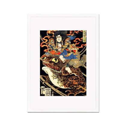 Japanese Samurai Art Print Poster Woodblock Ukiyo-e Style Framed Mounted Wall Utagawa Kuniyoshi Samurai Toad Horror Monster Frog Japan A3 A2