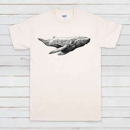 Humpback Whale T Shirt Traditional Art Pencil Drawing Design Print Blue Orca Earth Planet Ocean Sea Vegan Mens Womens Unisex Printed Tee
