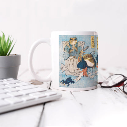 Japanese Ukiyo-e Art Mug Cup with a Box Boxed Woodblock Print Utagawa Kuniyoshi Samurai Ninja Frogs Sword Kawaii Martial Arts Japan Gift