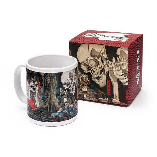 Japanese Ukiyo-e Art Mug Cup with a Box Boxed Woodblock Print Utagawa Kuniyoshi Mitsukuni and Skeleton Spectre Monster Horror Japan Gift