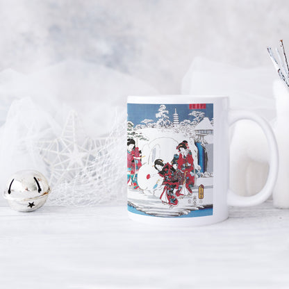 Japanese Ukiyo-e Art Mug Cup with a Box Boxed Woodblock Print Hiroshige Kunisada Prince Genji Geisha Maiko Snow Snowman Beautiful Japan Gift