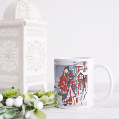 Japanese Ukiyo-e Art Mug Cup with a Box Boxed Woodblock Print Hiroshige Kunisada Prince Genji Geisha Maiko Snow Christmas Beautiful Gift Set