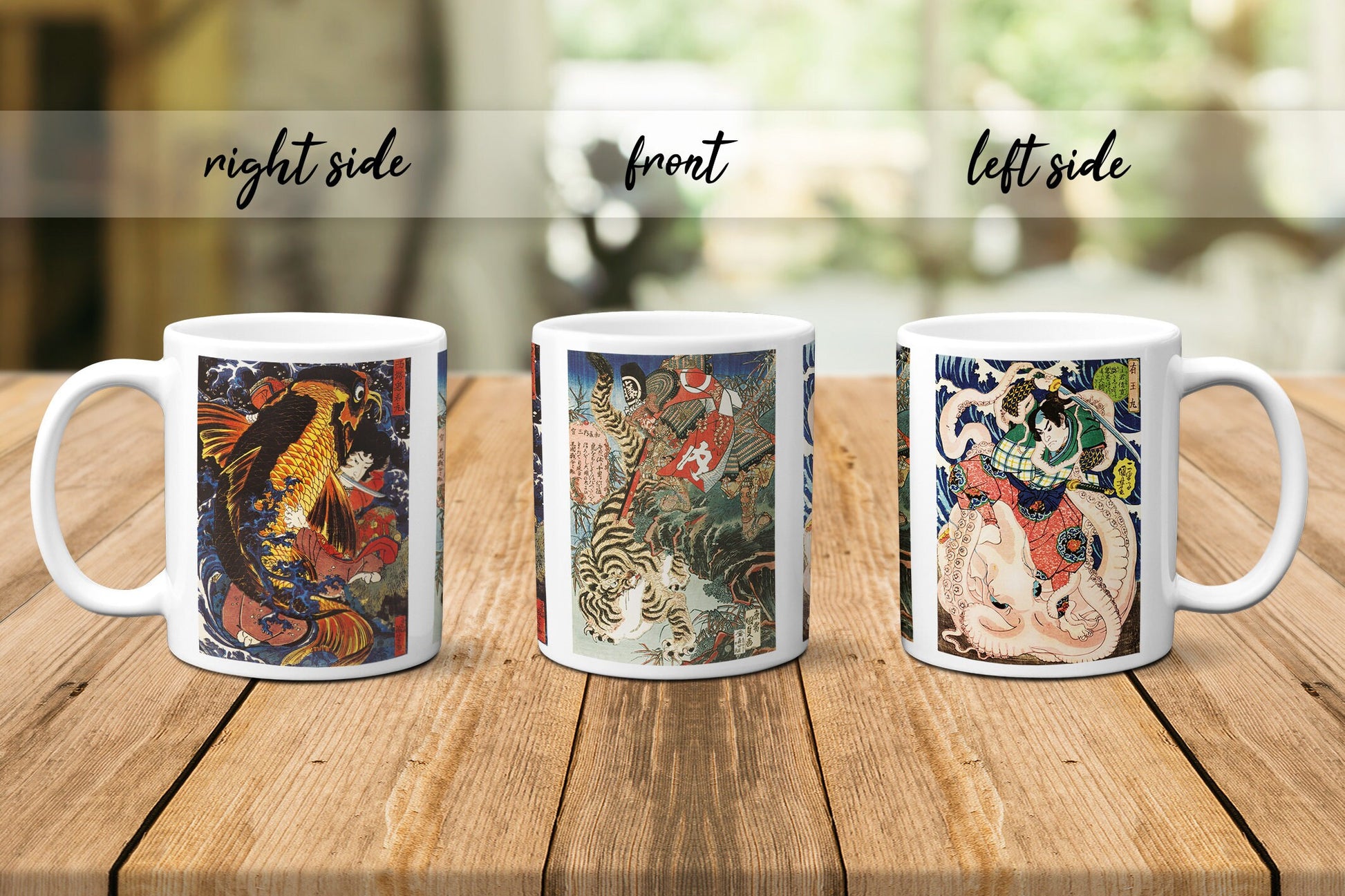 Japanese Ukiyo-e Art Mug Cup with Box Boxed Woodblock Print Utagawa Kuinyoshi Octopus Tiger Koi Carp Samurai Warrior Monster Japan Gift Set