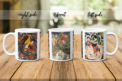 Japanese Ukiyo-e Art Mug Cup with Box Boxed Woodblock Print Utagawa Kuinyoshi Octopus Tiger Koi Carp Samurai Warrior Monster Japan Gift Set