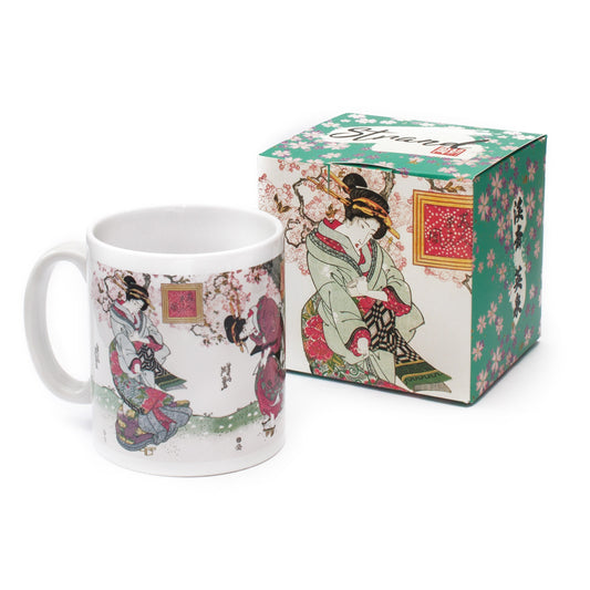 Japanese Ukiyo-e Art Mug Cup with a Box Boxed Woodblock Print Keisai Eisen Bijin Geisha Maiko Kimono Beautiful Cute Kawaii Japan Gift