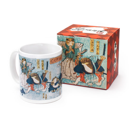 Japanese Ukiyo-e Art Mug Cup with a Box Boxed Woodblock Print Utagawa Kuniyoshi Samurai Ninja Frogs Sword Kawaii Martial Arts Japan Gift