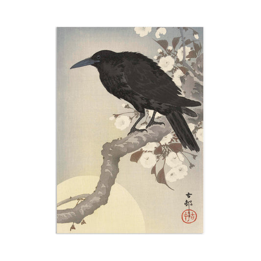 Japanese Ukiyo-e Art Print Poster Woodblock Wall Art Koson Shoson Crow Raven Rook Bird Tattoo Beautiful Japan Calligraphy Nature Moon A3