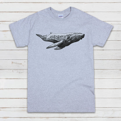 Humpback Whale T Shirt Traditional Art Pencil Drawing Design Print Blue Orca Earth Planet Ocean Beautiful Mens Womens Unisex Printed Tee Top