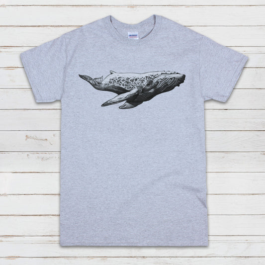 Humpback Whale T Shirt Traditional Art Pencil Drawing Design Print Blue Orca Earth Planet Ocean Beautiful Mens Womens Unisex Printed Tee Top