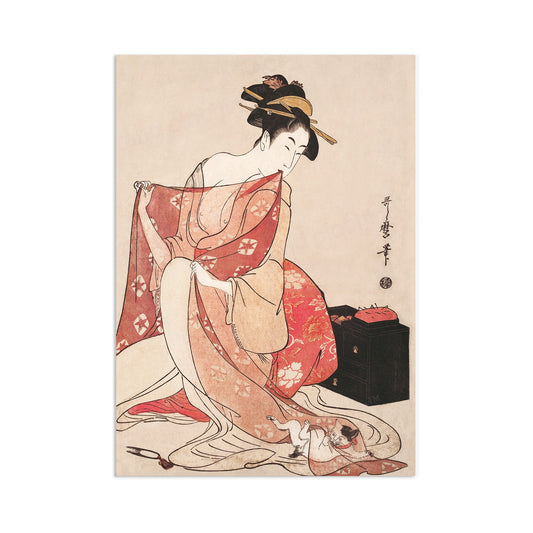 Japanese Ukiyo-e Art Print Poster Woodblock Wall Decor Kitagawa Utamaro Geisha Maiko Cat Neko Cute Kimono Tattoo Beautiful Japan Calligraphy