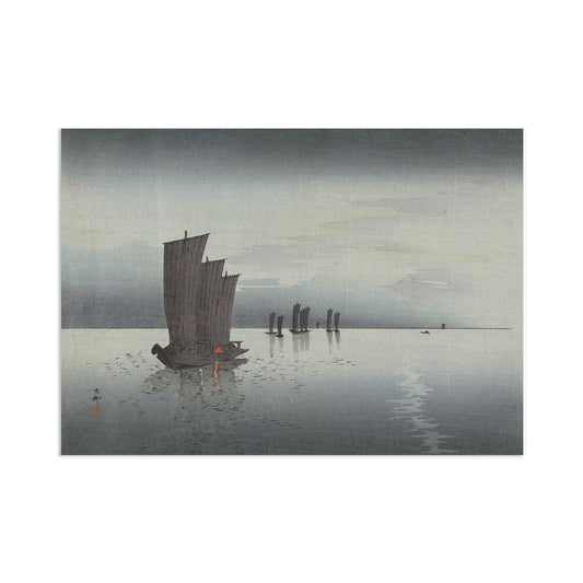Japanese Ukiyo-e Art Print Poster Woodblock Wall Koson Shoson Sail Boats Night Yacht Sunset Ship Sea Ocean Landscape Seascape Beautiful A3