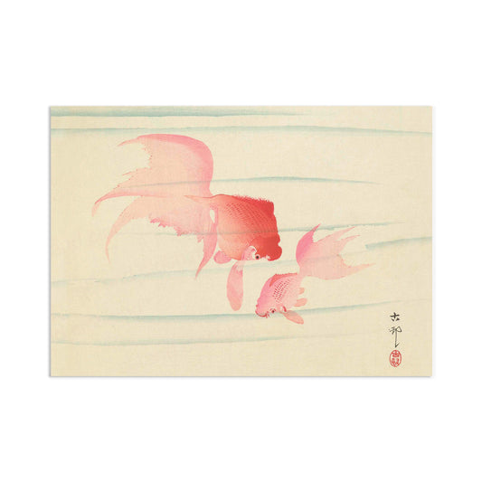 Japanese Ukiyo-e Art Print Poster Woodblock Wall Art Koson Shoson Two Veil Tails Goldfish Fish Beautiful Watercolour Calligraphy Nature A3