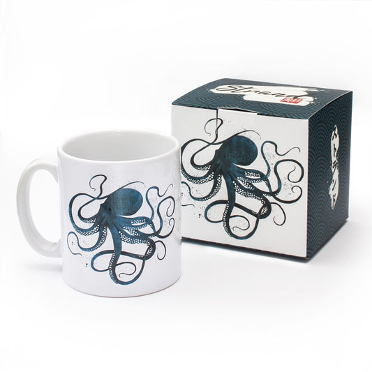 Japanese Octopus Ukiyo-e Art Mug Cup with Box Boxed Woodblock Print Samurai Tattoo Bushido Monster Kanji Gyotaku Japan Koi Calligraphy Gift