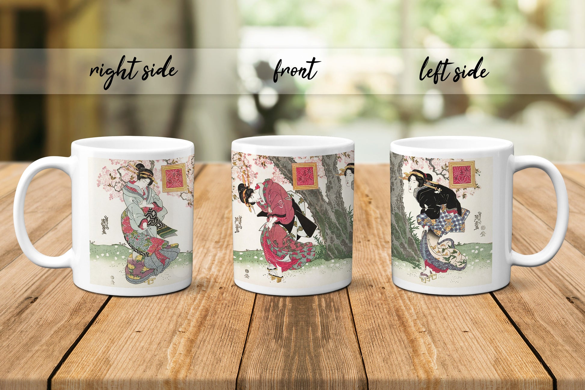 Japanese Ukiyo-e Art Mug Cup with a Box Boxed Woodblock Print Keisai Eisen Bijin Geisha Maiko Kimono Beautiful Cute Kawaii Japan Gift