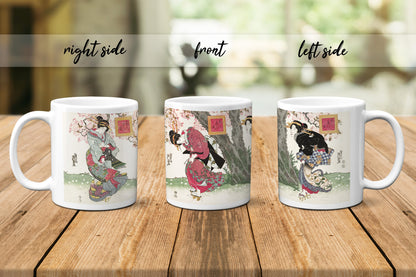 Japanese Ukiyo-e Art Mug Cup with a Box Boxed Woodblock Print Keisai Eisen Bijin Geisha Maiko Kimono Beautiful Cute Kawaii Japan Gift
