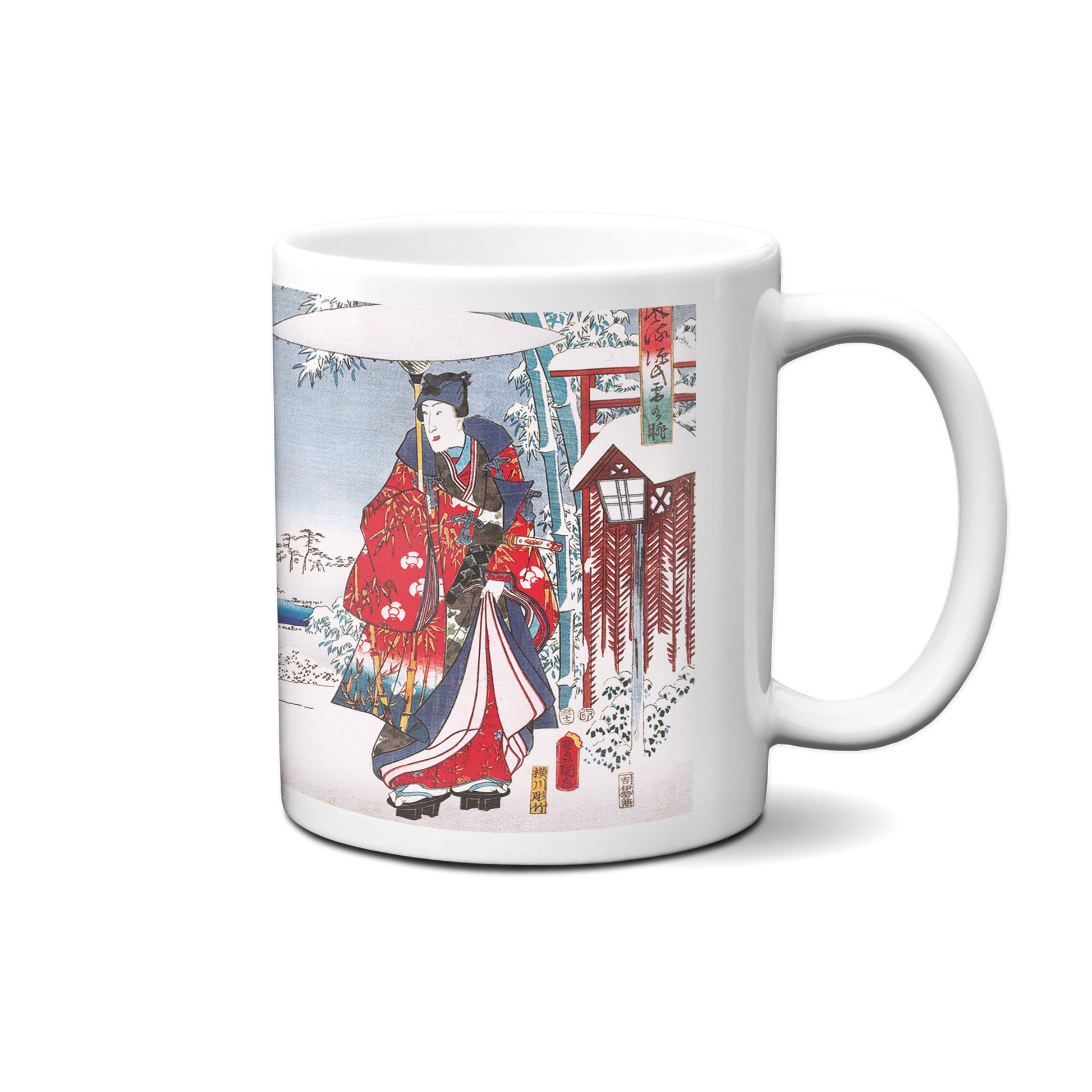 Japanese Ukiyo-e Art Mug Cup with a Box Boxed Woodblock Print Hiroshige Kunisada Prince Genji Geisha Maiko Snow Christmas Beautiful Gift Set