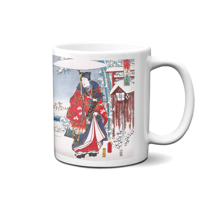 Japanese Ukiyo-e Art Mug Cup with a Box Boxed Woodblock Print Hiroshige Kunisada Prince Genji Geisha Maiko Snow Christmas Beautiful Gift Set