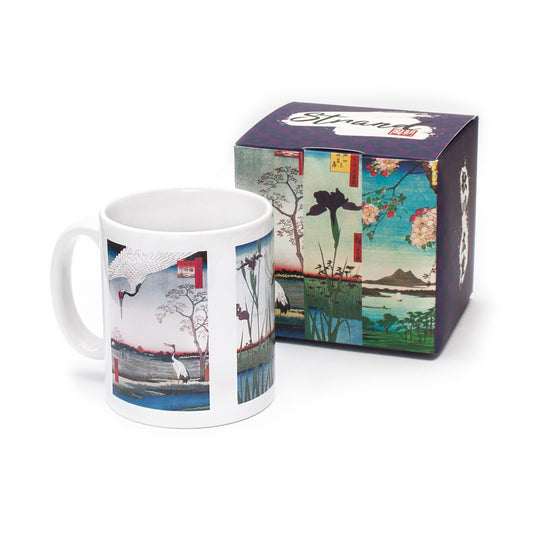 Japanese Ukiyo-e Art Mug Cup with a Box Boxed Woodblock Print Hiroshige Landscape Flowers Cranes Iris Sakura Beautiful Kawaii Japan Gift