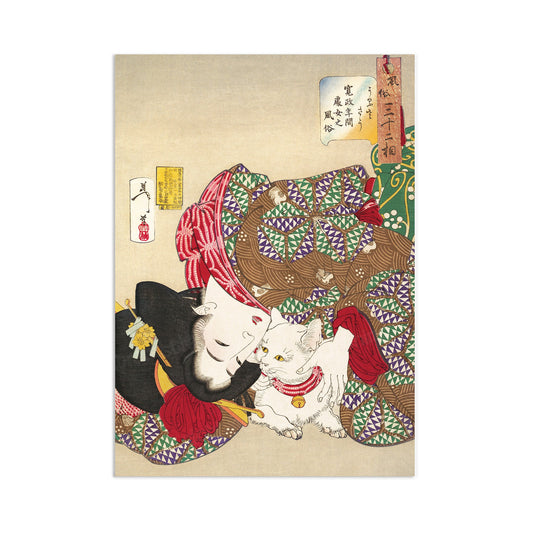 Japanese Ukiyo-e Art Print Poster Woodblock Wall Art Yoshitoshi Kyoto Geisha Maiko Cat Neko Kimono Tattoo Cute Beautiful Japan Calligraphy