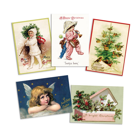 Victorian Greeting Cards Christmas Card Set Xmas Tree New Year Winter Edwardian English British Vintage Retro Santa Robin Angel Cute Unique