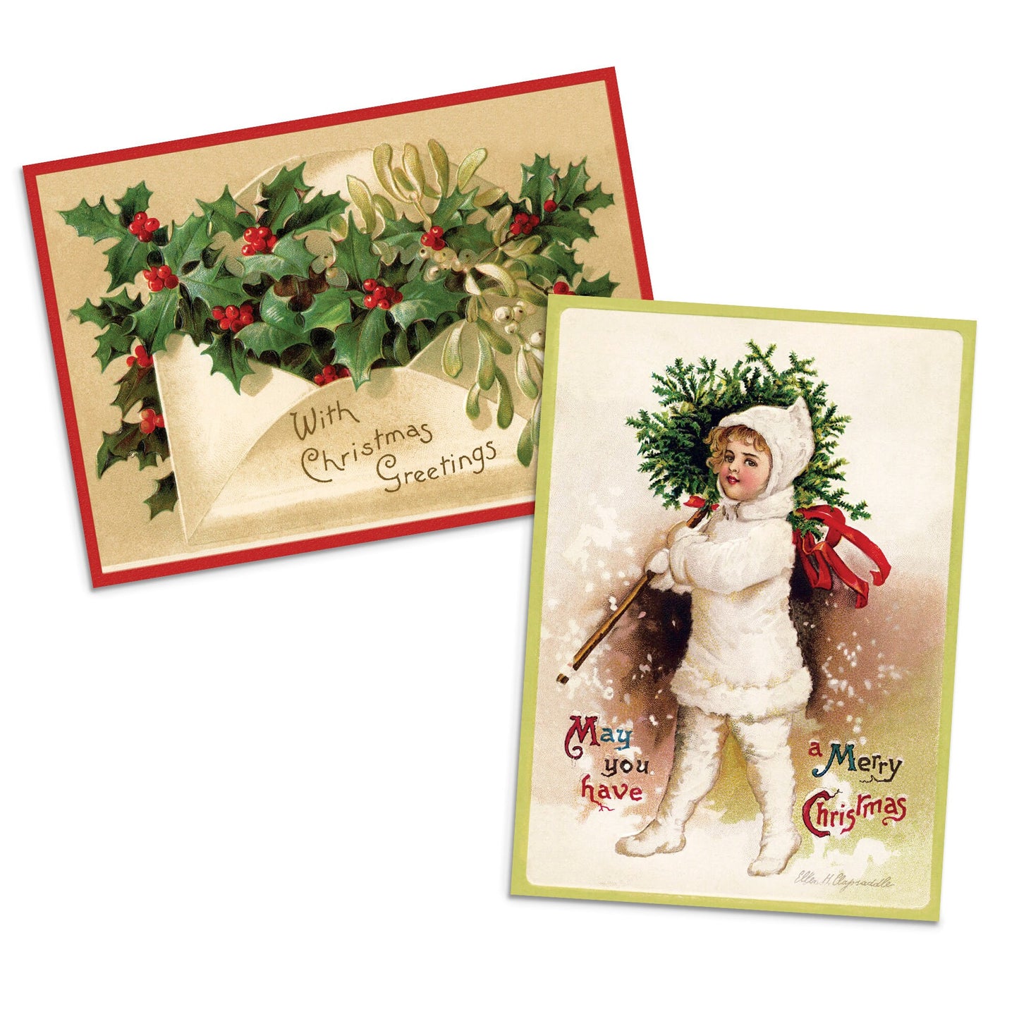 Victorian Greeting Cards Christmas Card Set of 10 Xmas Tree New Year Winter Edwardian English British Vintage Retro Santa Angel Cute Unique
