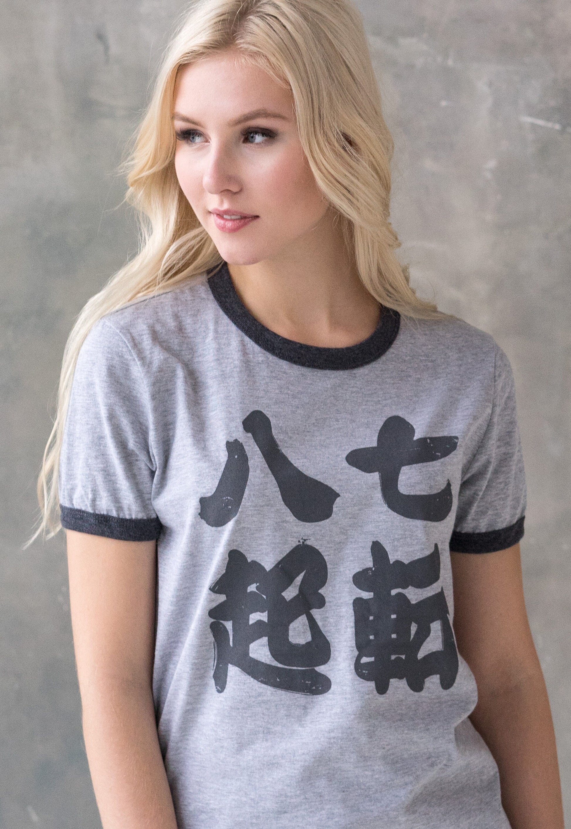 Japanese Ringer T Shirt Shichiten Hakki Japan Yoga Gym Inspirational Positive Motivational Graphic Printed Womens Mens Screen Printed Tee