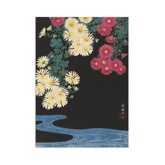 Japanese Ukiyo-e Art Print Poster Woodblock Wall Art Koson Shoson Flowers Chrysanthemums and Running Water Beautiful Japan Kachō-e Nature A3