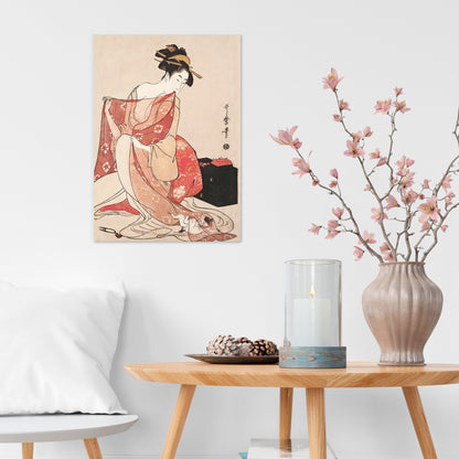 Japanese Ukiyo-e Art Print Poster Woodblock Wall Decor Kitagawa Utamaro Geisha Maiko Cat Neko Cute Kimono Tattoo Beautiful Japan Calligraphy