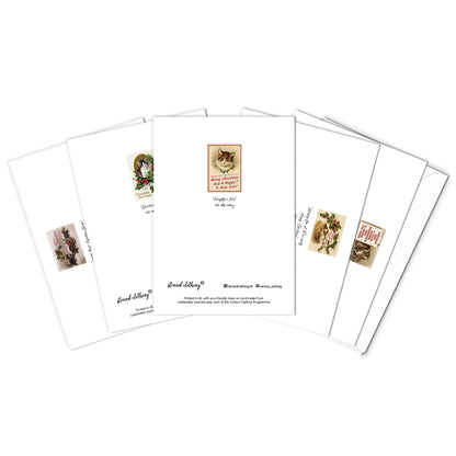 Victorian Greeting Cards Christmas Card Set Xmas Tree New Year Winter Edwardian Cute British Vintage Retro Santa Robin Cats Kittens Kitsch