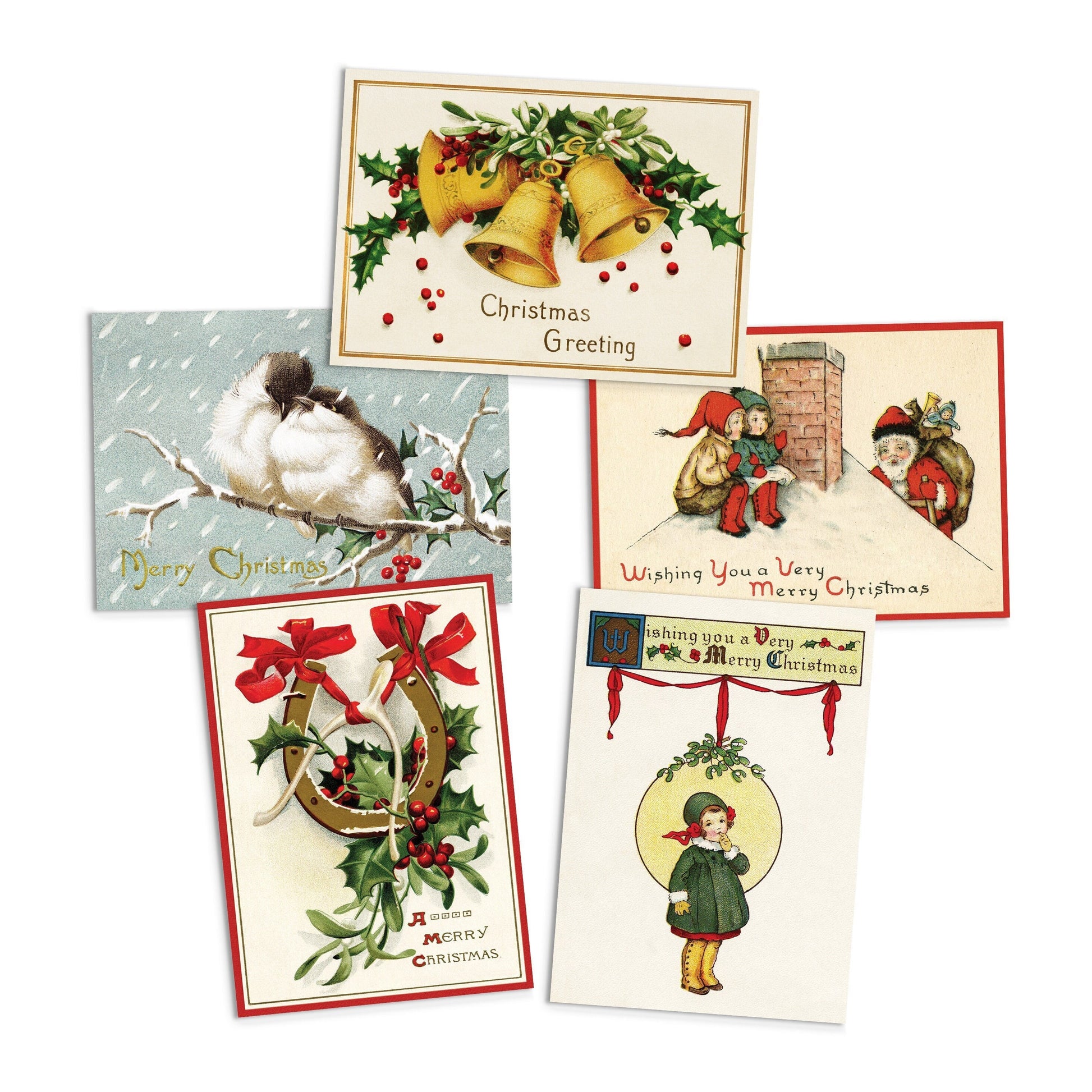 Victorian Greeting Cards Christmas Card Set Xmas Tree New Year Winter Edwardian English British Vintage Retro Santa Robin Angel Cute Pretty