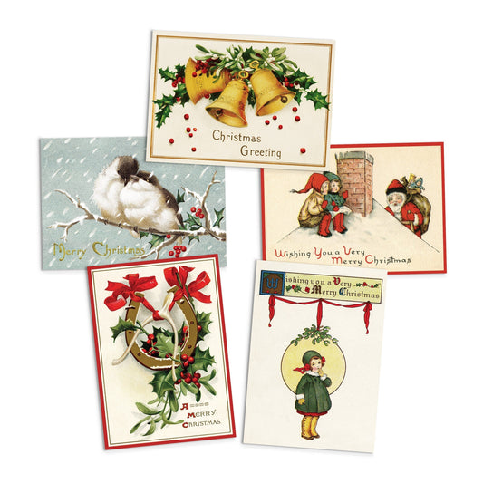 Victorian Greeting Cards Christmas Card Set Xmas Tree New Year Winter Edwardian English British Vintage Retro Santa Robin Angel Cute Pretty