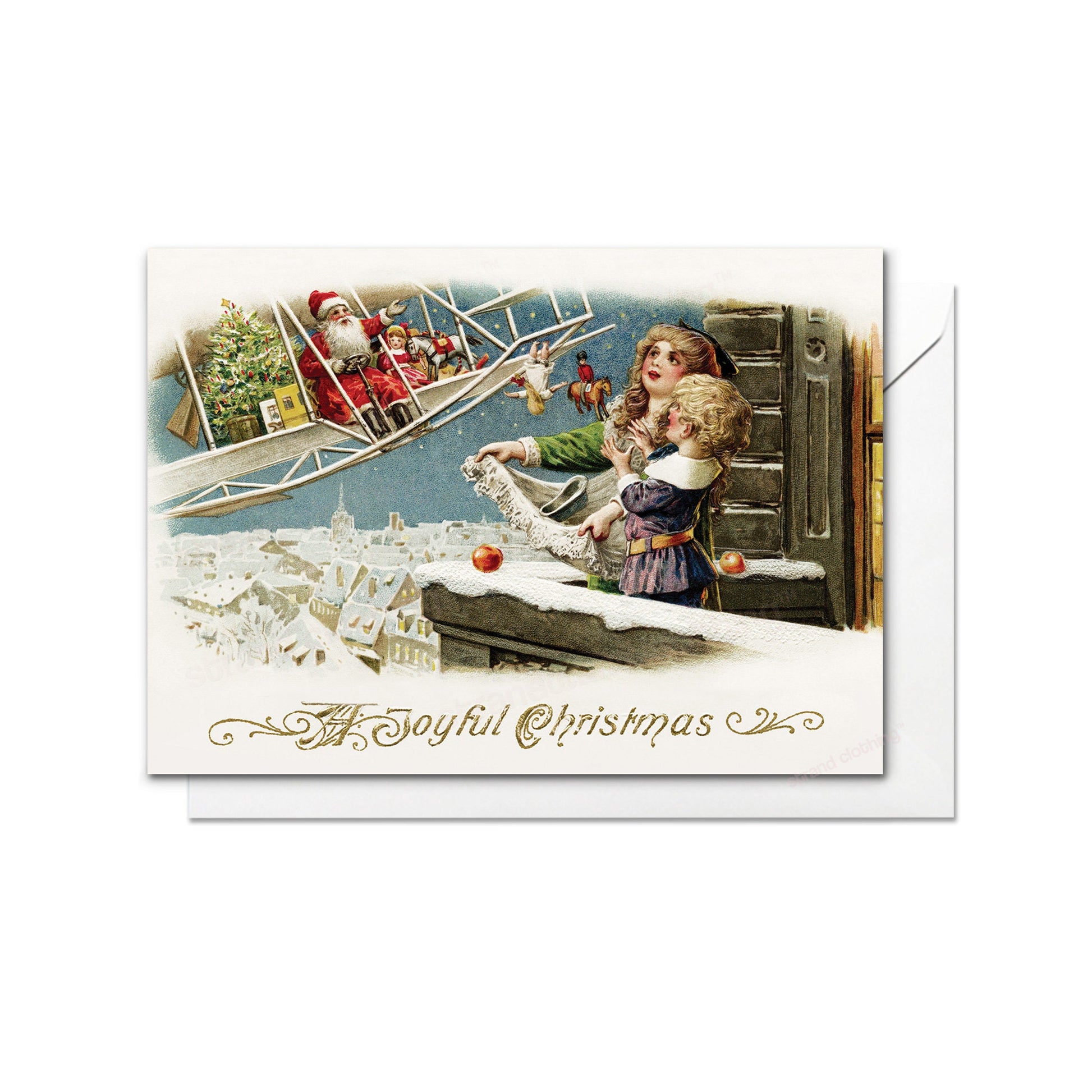 Victorian Greeting Cards Christmas Card Xmas Tree New Year Winter Edwardian Vintage Antique Retro Airplane Santa Pretty Cute Family - A02