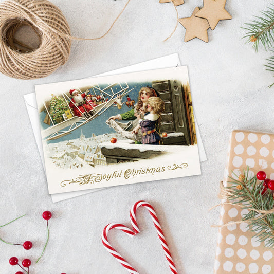 Victorian Greeting Cards Christmas Card Xmas Tree New Year Winter Edwardian Vintage Antique Retro Airplane Santa Pretty Cute Family - A02