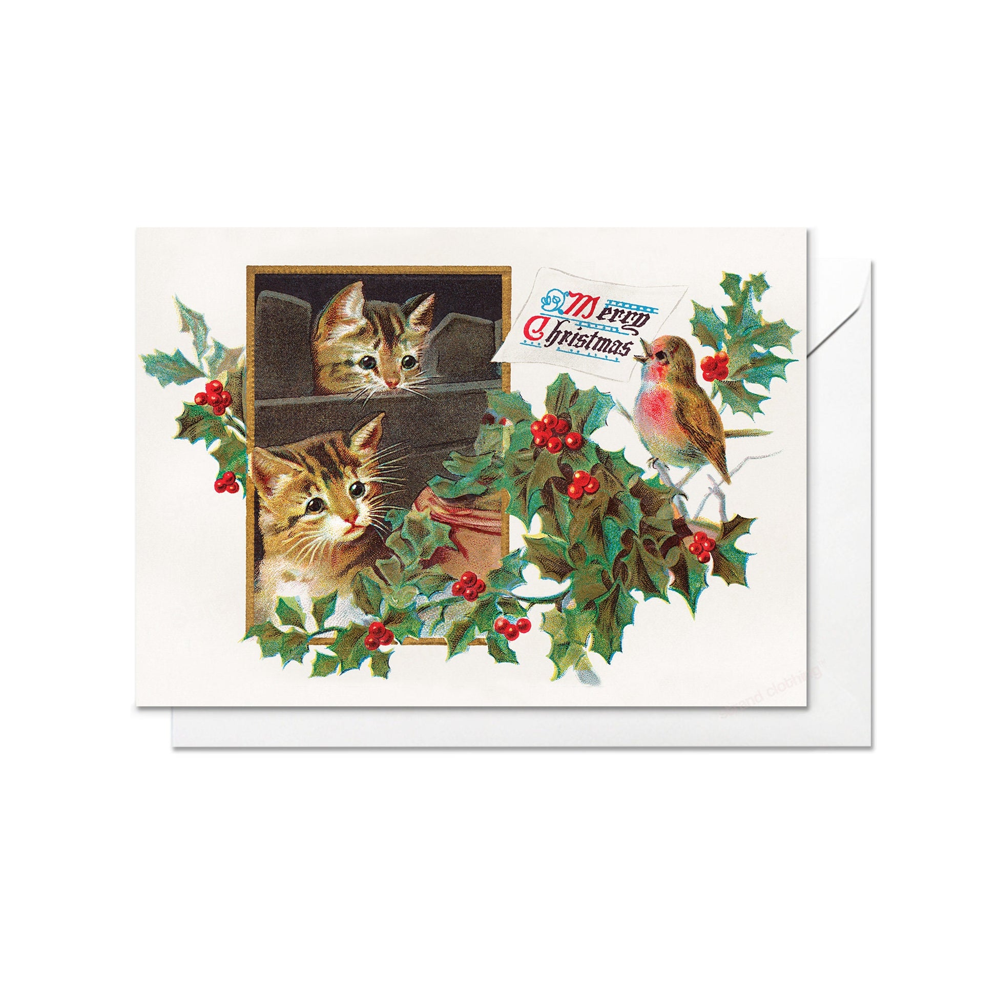 Victorian Greeting Cards Christmas Card Set Xmas Robin New Year Winter Edwardian Vintage Retro Cats Kitten Kawaii Kitsch Cute Funny - K21
