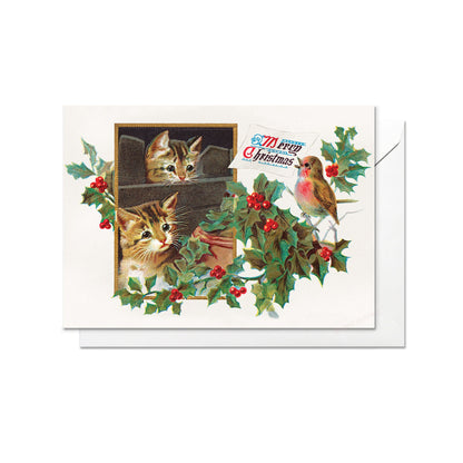 Victorian Greeting Cards Christmas Card Set Xmas Robin New Year Winter Edwardian Vintage Retro Cats Kitten Kawaii Kitsch Cute Funny - K21