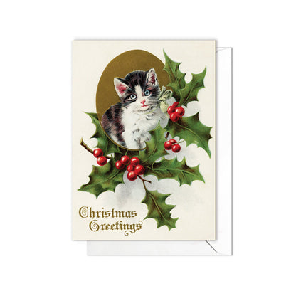 Victorian Greeting Cards Christmas Card Set Xmas Holly New Year Winter Edwardian Vintage Retro Cats Kitten Kawaii Kitsch Cute Funny - H37