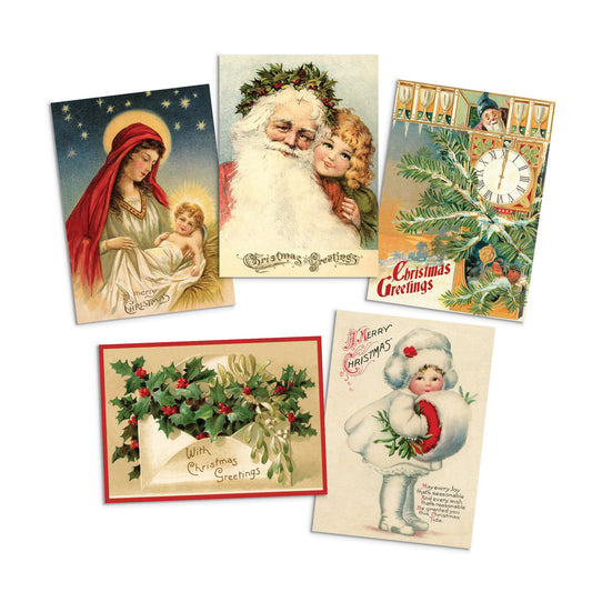 Victorian Greeting Cards Christmas Card Set Xmas Tree New Year Winter Edwardian English British Vintage Retro Santa Angel Cute Unique Pretty